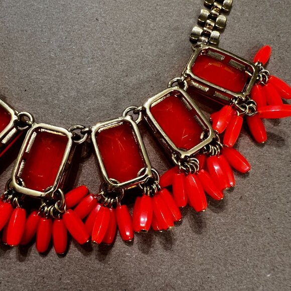 J Crew Gold Tone Neon Orange Stations Statement Necklace - Picture 10 of 11